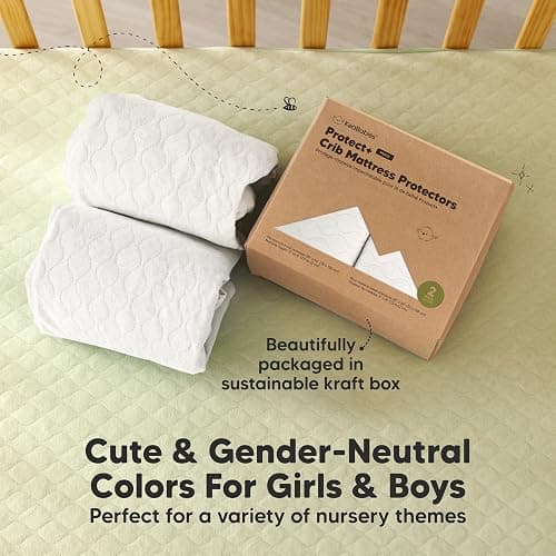 2-Pack Waterproof Crib Mattress Protector Cover Fitted - Quiet Baby Crib Mattress Pad Sheets, 52" x 28" Soft Quilted Cotton Baby Sheet, Machine Washable, Easy Fit, Durable (Soft White/Mavy) thumbnail 8