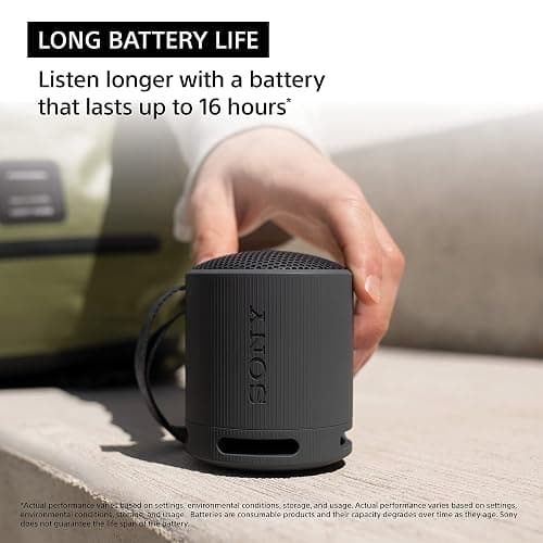 Sony SRS-XB100 Wireless Bluetooth Portable Lightweight Super-Compact Travel Speaker, Durable IP67 Waterproof & Dustproof Shower Speaker, 16 Hr Battery, Versatile Strap, Hands-free Calling, Light Gray thumbnail 5