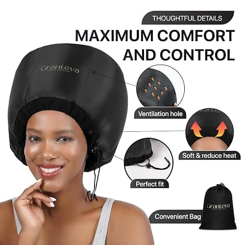 Hooded Hair Dryer Attachment w/A Headband Integrated That Reduces Heat Around Ears & Neck - Hair Dryer Hooded Diffuser Cap for Curly, Speeds Up Drying Time, Deep Conditioning At Home - Portable, Large thumbnail 2