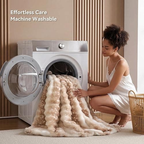 Smoofy Faux Rabbit Fur Throw for Couch - Deer Brown Bubble Blanket 50"x60" | Fluffy Plush Fuzzy Fawn Throw for Sofa & Bed, Super Soft Cozy Comfort Blanket, Aesthetic Deer Print Decor Gift for Women thumbnail 7
