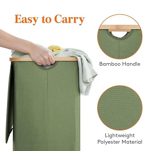 Lifewit 100L Laundry Basket with Lid, Clothes Hampers for Laundry with Bamboo Handles and A Removable Bag, Large Foldable Laundry Hamper for Bedroom, Bathroom, Dorm, Laundry Room, Green thumbnail 6