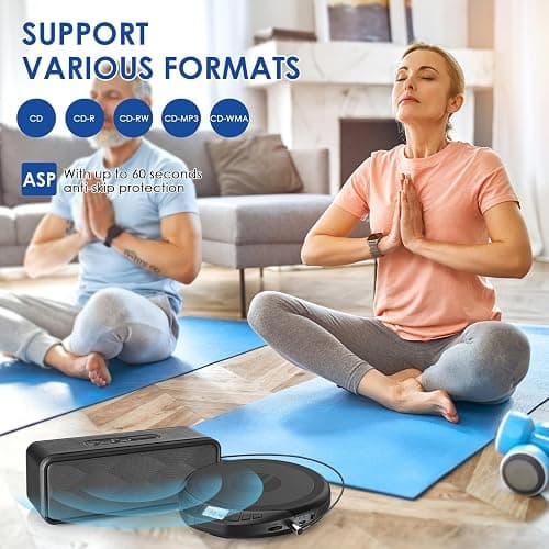 Gueray CD Player Portable CD Dsicman: with Earphones for Car with Anti-Skip Shockproof with LCD Display Support PROG Memory Repeat Function (Black) thumbnail 3