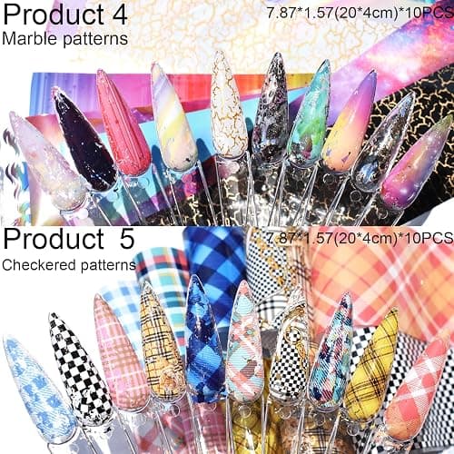 Nail Art Transfer Foils, 60 Pieces, Mixed Designs - Dried Flowers, Iridescent, Animal Print, Marble, Checkered Patterns, 1 Pcs Nail Art Engraving Pen Silicone Pen 7.87 x 1.57 inches(60) thumbnail 5