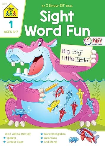 School Zone Sight Word Fun Workbook: 64 Pages, 1st Grade, Word Recognition, Spelling, Letter Sounds, Context Clues, Categorizing, Ages 6 to 7 (I Know It! Book Series) - Image 1
