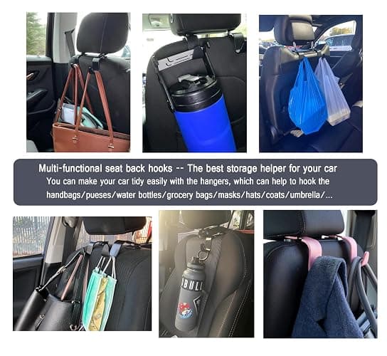 Amooca Universal Car Headrest Hooks, Car Organizer Hanger Storage Hooks for Bag Purse Cloth Grocery (Pink Set of 4) thumbnail 8