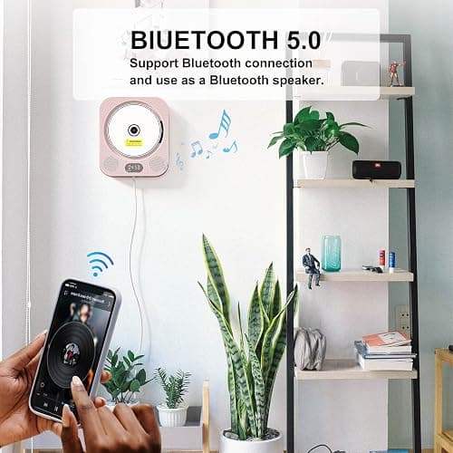 Kpop Pink CD Player Desktop/Wall,Wired Vertical Cute CD Players for Home, Bluetooth Speakers/FM Radio with IR Remote Control,CD Music Timer Alarm Clock with LED Display,Support CD/USB/TF/AUX/Copy - Pink thumbnail 4