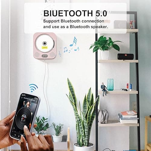 Kpop Pink CD Player Desktop/Wall,Wired Vertical Cute CD Players for Home, Bluetooth Speakers/FM Radio with IR Remote Control,CD Music Timer Alarm Clock with LED Display,Support CD/USB/TF/AUX/Copy - Pink thumbnail 4