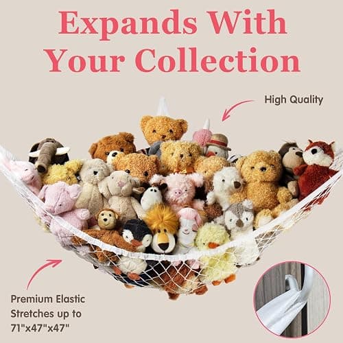 Stuffed Animal Storage Hammock Net Corner - Large Toy Hammock Net for Stuffed Animals Room Decor - Cute Stuff Animal Organizer Holder for Plush Plushie - Kids Baby Nursery Wall Bedroom Home Decor thumbnail 5