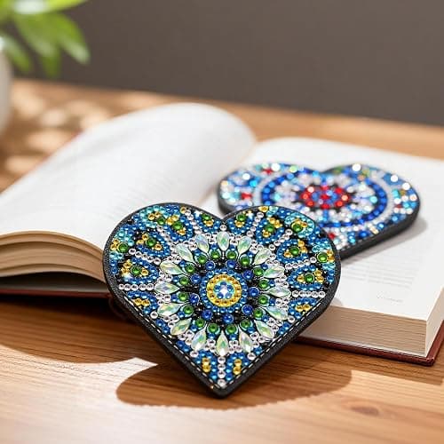 8 PC Diamond Art Painting Bookmark for Adult Craft Gem Bedazzle Kit Women | Bead Art Leather Book Mark Christmas Pearl Craft Bedazzling Making Kit Rhinestone DIY Paint by Dots Book Lover Gift Heart thumbnail 2