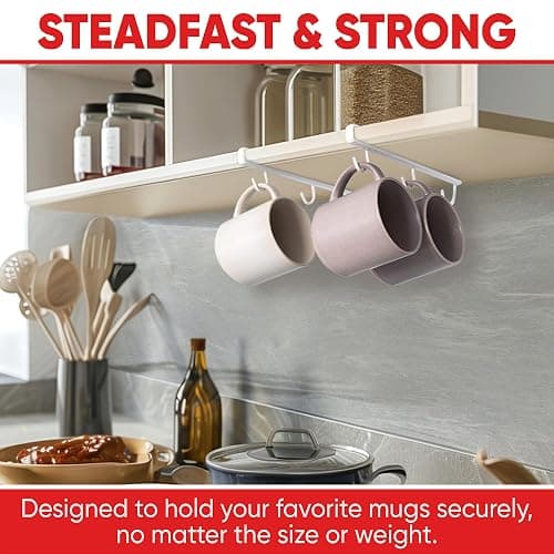 Better Houseware Coffee Mug Holder, Under-Shelf Mug Rack with 6 Hooks, Cup Organizer for Kitchen Cabinets, Set of 2, White thumbnail 2