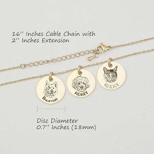 Anavia Personalized Pet Portrait Necklace, Handmade Memorial Jewelry Gift, Custom Round Disc Photo Engraved Necklace for Animal Lovers, Dog Mom, Dog Dad thumbnail 3