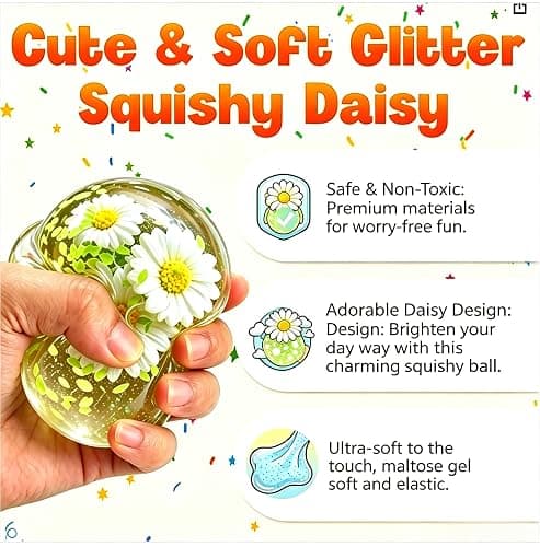 Sugar Ball Squishy, Coconut Oil Squishy, Sensory Slow Rise Squeeze Ball, High Density Solid Squishy Toys for Anxiety Stress Relief, Desk Office Home Adult Fidget Toy (Daisy Bloom, 2.4 in) thumbnail 3