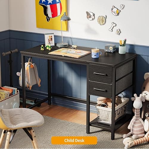 CubiCubi Computer Desk with 2 Drawers, 55 Inch Small Home Office Desk Study Writing Table, Black thumbnail 8