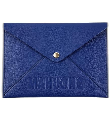 Vegan Leather Mahjong Card Sleeve Holder, Fits Most Mahjong Cards, Line Readers & Shuffler Cards, Gift Box Included, Perfect Mah jong Gift & Accessories for Men Women (Navy Blue, 8.6 * 6.3 in) - Image 1