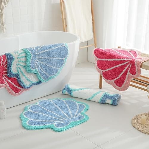 YRXRUS Seashells Bathroom Rug, White Bathroom Rugs, Ocean Decor Shell Bath Mat Gifts, Cute Seashell Shaped Bath Rugs for Sea Room Decor, Machine Washable & Non-Slip Bath Mat, 22x26 Inch thumbnail 5