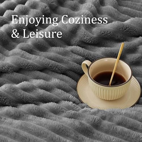 BEDELITE Fleece Throw Blanket for Couch - 300GSM Soft & Warm Fluffy Grey Blanket, Decorative and Giftable Striped Blankets for Women, Men, 50"x60" thumbnail 6