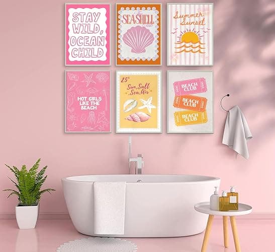 XXOUYLQ Pink Coastal Preppy Canvas Wall Art Coastal Granddaughter Print Aesthetic Room Painting Shells Oyster Posters Summer Beach Pictures Beach Club Wall Decor for Girls Room Dorm Home Unframed thumbnail 4