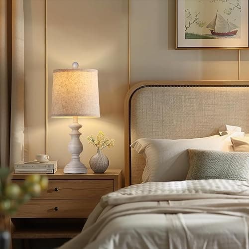 PARTPHONER Traditional Table Lamp Set of 2, Rustic Farmhouse Table Lamps for Living Room Bedroom, 22" Bedside Desk Lamps Vintage Nightstand Lamps with Linen Shades, Antique Grey thumbnail 5