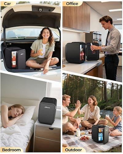 BEICHEN Mini Fridge, 4 Liter/6 Can Portable Refrigerator for Bedroom Office Dorm Car– Fast Cooling, Low Noise, 100-125V AC/5-12V USB Small Compact Refrigerator for Skincare, Food, Drinks(Black) thumbnail 7
