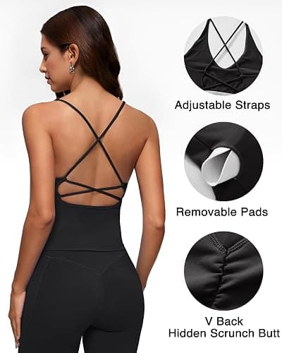 RXRXCOCO Backless Gym Set V Neck Tank Top Booty Leggings with Pockets Workout Set for Women 2 Piece Yoga Gym Outfit thumbnail 2