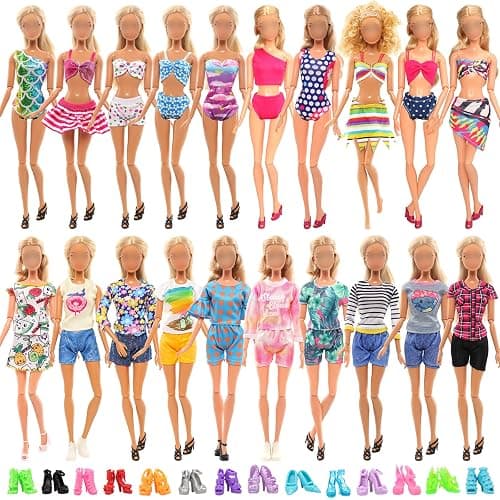 BARWA 10 Sets Doll Clothes Including 5 Bikini Swimsuits 5 Outfit Tops and Pants with 10 Shoes for 11.5 inch Dolls thumbnail 2