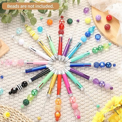 Chivertion 50 Pcs Plastic Beadable Pen Bulk Multicolor 4 in 1 Pens Colored Bead Ballpoint Pen Beaded Pens for DIY Making Kit Gifts(Bright Color) thumbnail 2