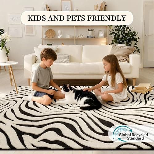 YIHOUSE 2×3 Ft Entryway Rugs: Washable Zebra Striped Small Rug - Modern Black and Cream White Rug for Indoor Entrance Bedroom Bathroom Home Decor - Nonslip Non-Shedding Carpet thumbnail 7