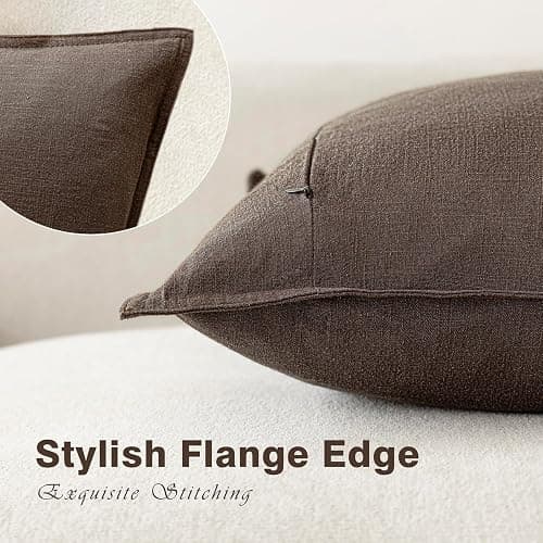 Foindtower Pack of 2, Decorative Linen Soild Throw Pillow Covers Soft Accent Cushion Case Boho Farmhouse Neutral Pillowcase for Couch Sofa Bedroom Living Room Home Decor 18 x 18 Inch Reddish Brown thumbnail 3