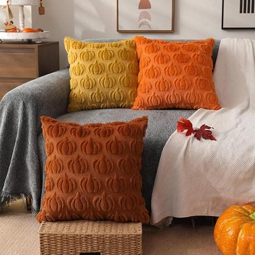 DFXSZ Fall Pillow Covers 18x18 Set of 2 Fall Decorations Autumn Rust Pumpkin Throw Pillow Cases Soft Plush Faux Fur Wool Couch Cushion Case for Chair Sofa Bedroom Living Room Home Decor PTK02A18 thumbnail 2