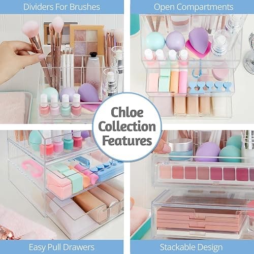 STORi Chloe Stackable Makeup Holder & Drawer Organizer Set, Clear, BPA-Free Plastic, Made in USA, Organize Brushes, Cosmetics & Beauty Essentials thumbnail 6