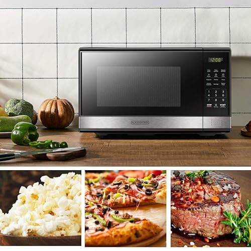 BLACK+DECKER EM031MB11 Digital Microwave Oven with Turntable Push-Button Door, Child Safety Lock, 1000W, 1.1cu.ft, Black & Stainless Steel, 1.1 Cu.ft thumbnail 4