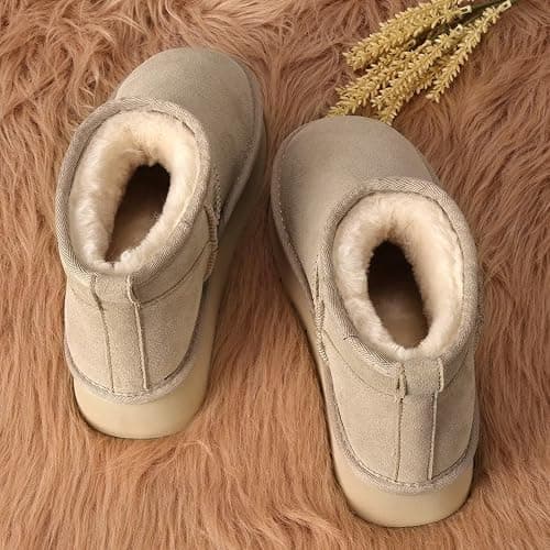 OOW Ankle Platform Boots for Women Genuine Suede Short Winter Snow Boot with Cozy Memory Foam thumbnail 7