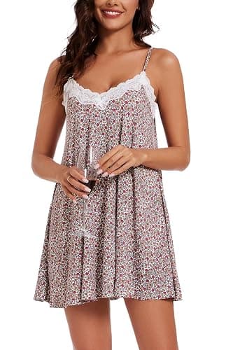 Kabento Nightgowns for Women Sexy Lace Sleepwear V Neck Short Night Gowns Sleeveless Chemise Nighty thumbnail 2
