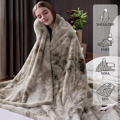 Guohaoi Heated Blanket Electric Throw, Soft Faux Rabbit Fur Electric Blanket with 10 Heating Levels 5 Sitting Timer Auto Off, Cozy Warm Heating Blankets, Machine Washable(62"×84" Light Grey) thumbnail 2