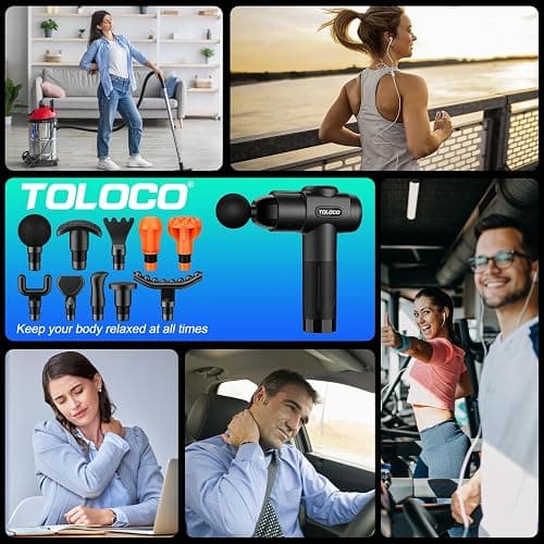 TOLOCO Massage Gun, Deep Tissue Back Massage for Athletes for Pain Relief, Percussion Massager with 10 Massages Heads & Silent Brushless Motor, Christmas Gifts for Women, Men, Black thumbnail 7