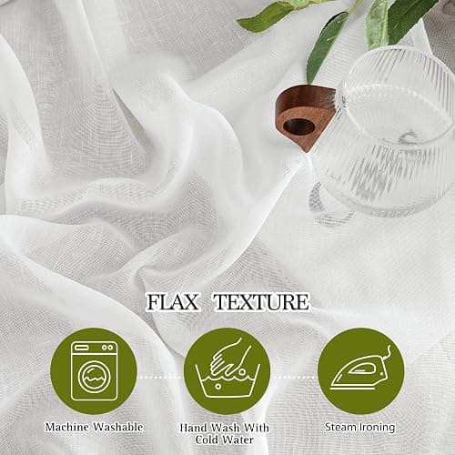 NICETOWN White Linen Sheer 120 inch Curtains for Living Room, Rod Pocket & Back Tab Semi Sheer Window Treatment Privacy with Light Filtering for Farmhouse/Bedroom, W52 x L120, 2 Panels thumbnail 6