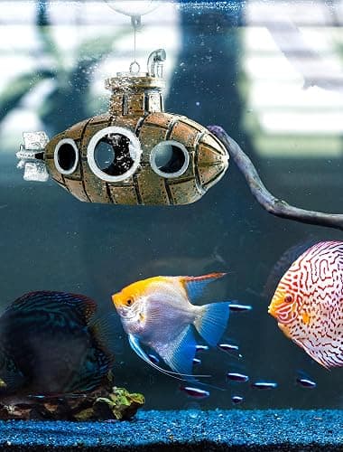 Floating Fish Tank Decoration, Little Cute Retro Submarine Aquarium Decoration with Two Float Balls, Resinous Fish Tank Accessorie, Safe Fish Toy for Betta Cichlid Goldfish Shrimps Hermit Crabs thumbnail 7