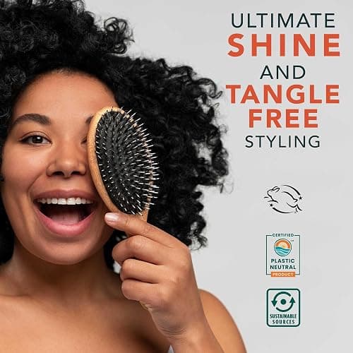 Boar Bristle Hair Brush - Smoothes & Detangles All Hair Types, Hairbrush for Women, Men & Kids, Brush for Thick Hair, Distributes Oils for Natural Shine & Stimulates Scalp thumbnail 2