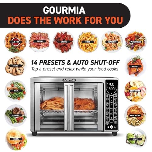 Gourmia French Door Air Fryer – 25 Qt Large Capacity Convection Oven, Fryfroce 360°, Digital Display with 17 Cooking Presets, Bake, Toast, Roast, Dehydrate, Fits 12” Pizza thumbnail 4