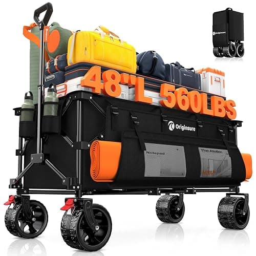 48" L Collapsible Wagon Cart Foldable, 560lbs Weight Capacity 300L Heavy Duty Folding Beach Wagons with Big All-Terrain Wheels, Utility Carts for Groceries, Shopping, Camping, Sports - Black - Image 1