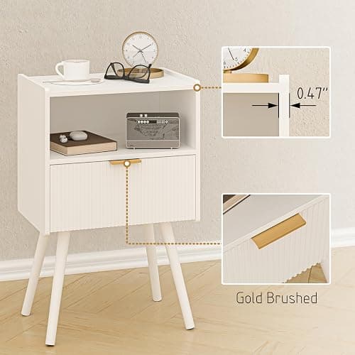 JOONEE White Nightstand,Modern Bedside Table with Storage Drawer and Open Wood Shelf, for Living Room, Bedroom and Small Spaces, Accent Night Stand with Solid Wood Legs, Easy Assembly,Classic White thumbnail 6