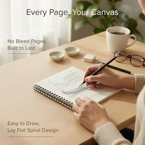 Artist’s Sketchbook Hardcover – 200GSM Very Thick Paper – Spiral Sketch Book for Drawing and Mixed Media – Sketch Pad, Art Book - 5.8 x 8.5, 40 Sheets / 80 Pages thumbnail 3