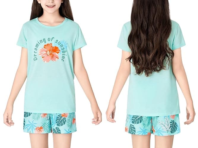 Tebbis Girls Pajama Set Tie Dye Cute Prints Tee & Shorts Sizes 6-18 | Lightweight Breathable Fabric, 2-Piece PJs, Soft Jammies for Little & Big Girls, Ideal for Lounging and Sleeping thumbnail 2