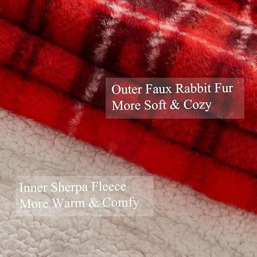 MAXEVE Heated Electric Blanket, 50"x60" Faux Fur Fast Heating Throw Blankets with 8 Heating Levels & 8 Hours Auto Off with Over-Heat Protection & ETL Certified, Plaid Red thumbnail 2