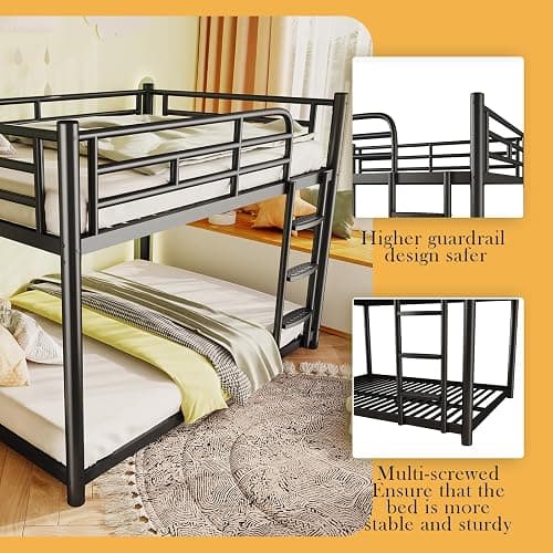 KAIFAM Metal Bunk Bed, Full Over Full Bunk Beds, Full Size Bunk Bed with Safety Guardrail and Ladder, Twin Bunk Beds, No Box Spring Needed, Noise Free for Apartment, Bedroom (Black) thumbnail 3