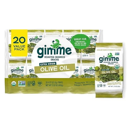 Gimme Seaweed Organic Premium Roasted Seaweed Snacks, Extra Virgin Olive Oil, 20 Count, Keto, Vegan, Gluten-Free, Great Source of Omega3s and Iodine, Healthy On-The-Go Snack for Kids and Adults - Image 1