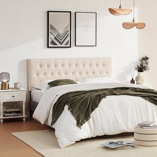 Huatean Home Tufted Upholstered Headboard Queen Size, Solid Wood Head Board with Durable Metal Legs, Adjustable Height Bed headboard from 37” to 51” Fabric Headboard in Modern Button Design, Beige thumbnail 7
