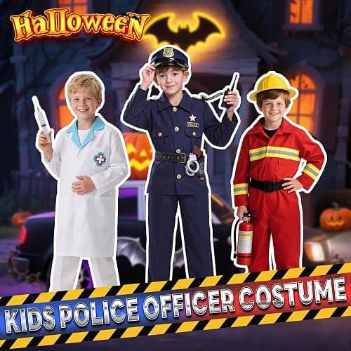 BIBUTY Police Officer Costume for Kids, Cop Costume Outfit Set with Accessories, Kids Halloween Costumes for Boys Girls, Police Costume Role Play Kit for Halloween Career Day thumbnail 6
