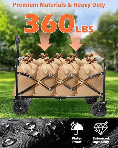 Wagons Carts Foldable, Collapsible Wagon, Foldable Wagon Cart with Wheels, Folding Wagons for Beach Camp Sports Garden, 2 Cup Holders/Lightweight Portable/Black/360 LBS thumbnail 6
