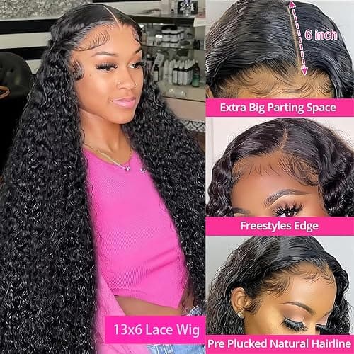 Nervoss 24Inch 13X6 Lace Front Wigs Human Hair 200% Density Deep Wave HD Transparent Lace Front Wigs Human Hair Pre Plucked Glueless Wigs Deep Curly Human Hair for Women With Baby Hair thumbnail 2